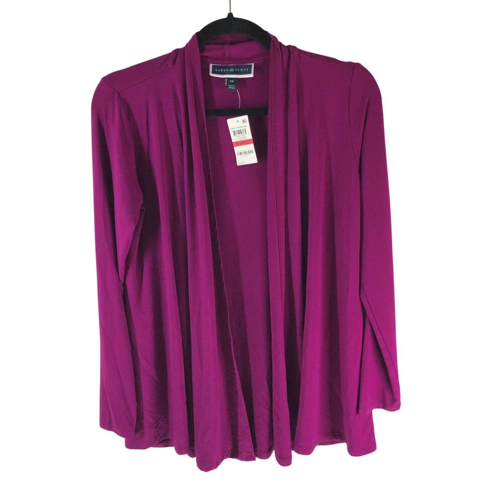 Karen Scott Womens Knit Open Cardigan Autumn Berry Purple Size XS